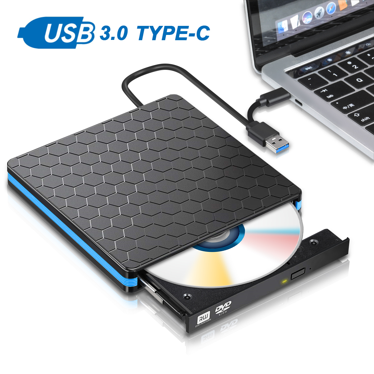 Başında İtaatsizlik belirlemek  SAWAKE External CD DVD Drive with 2 in 1 USB 3.0 and Type-C CD writer/RW DVD  ROM